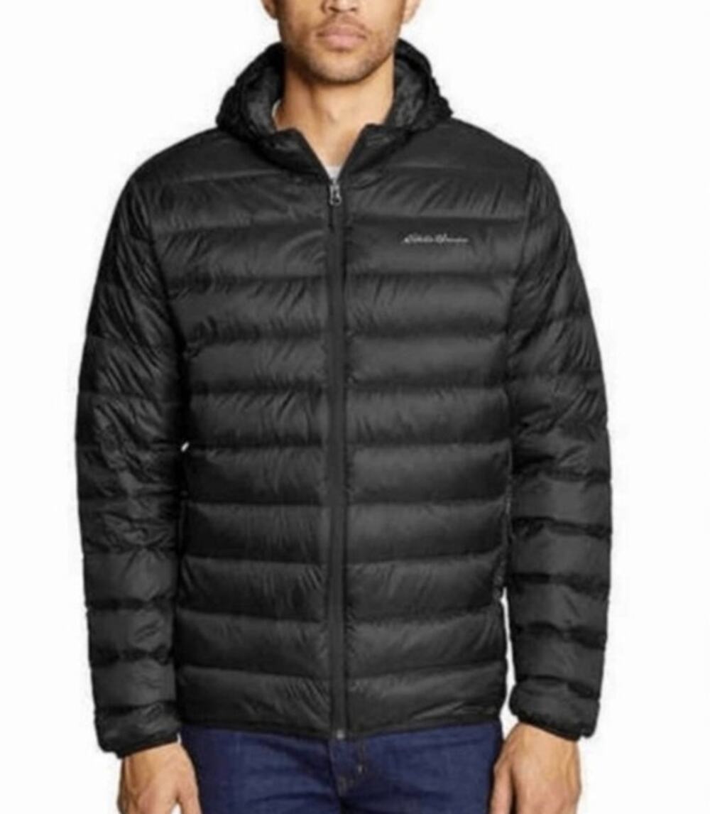 Eddie Bauer Hooded Black Down Quilted Puffer EB650 Jacket Men's Medium